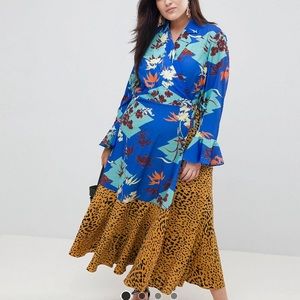 Mixed print wrap dress
